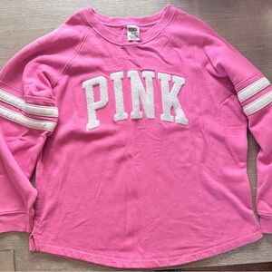 PINK Victoria's Secret Hot Pink Crewneck Sweatshirt with White Chenille Logo